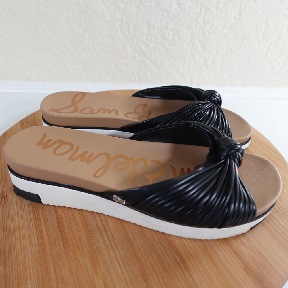 Sam Edelman Womens 7 Adriel Slide Sandals Black Vegan Leather Platform Knotted - Picture 2 of 12